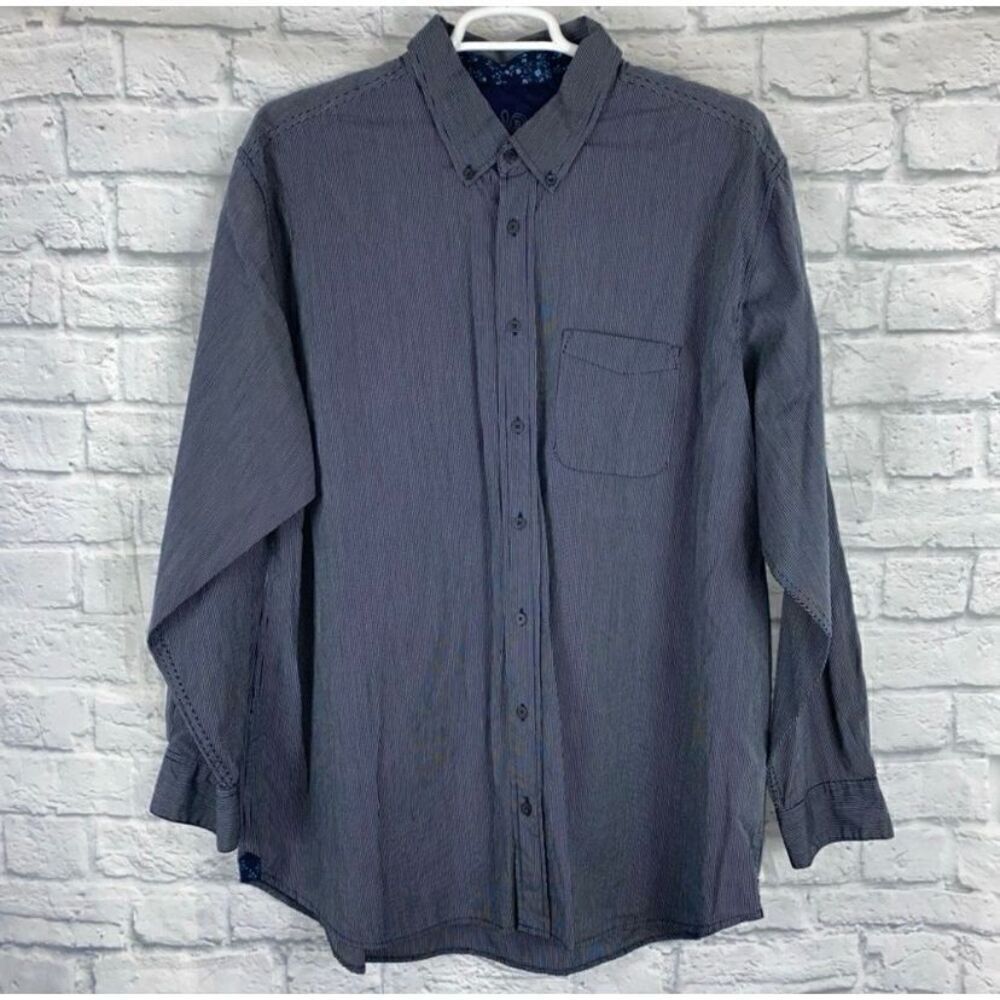 Old Navy men XXL button down stripe dress shirt navy blue & white